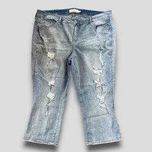 TORRID WOMENS JEANS DISTRESSED SKINNY ANKLE CROPPED LIGHT WASH BLUE JEANS 24